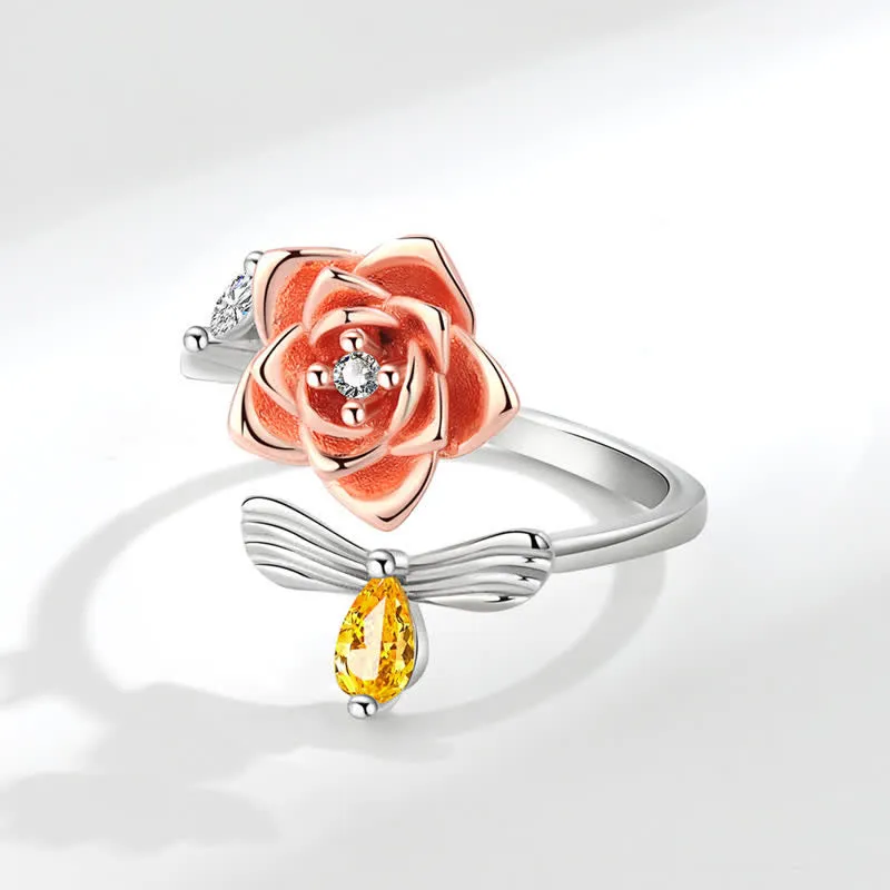 Fidget Spinning Sunflower Rose Bee Adjustable Ring