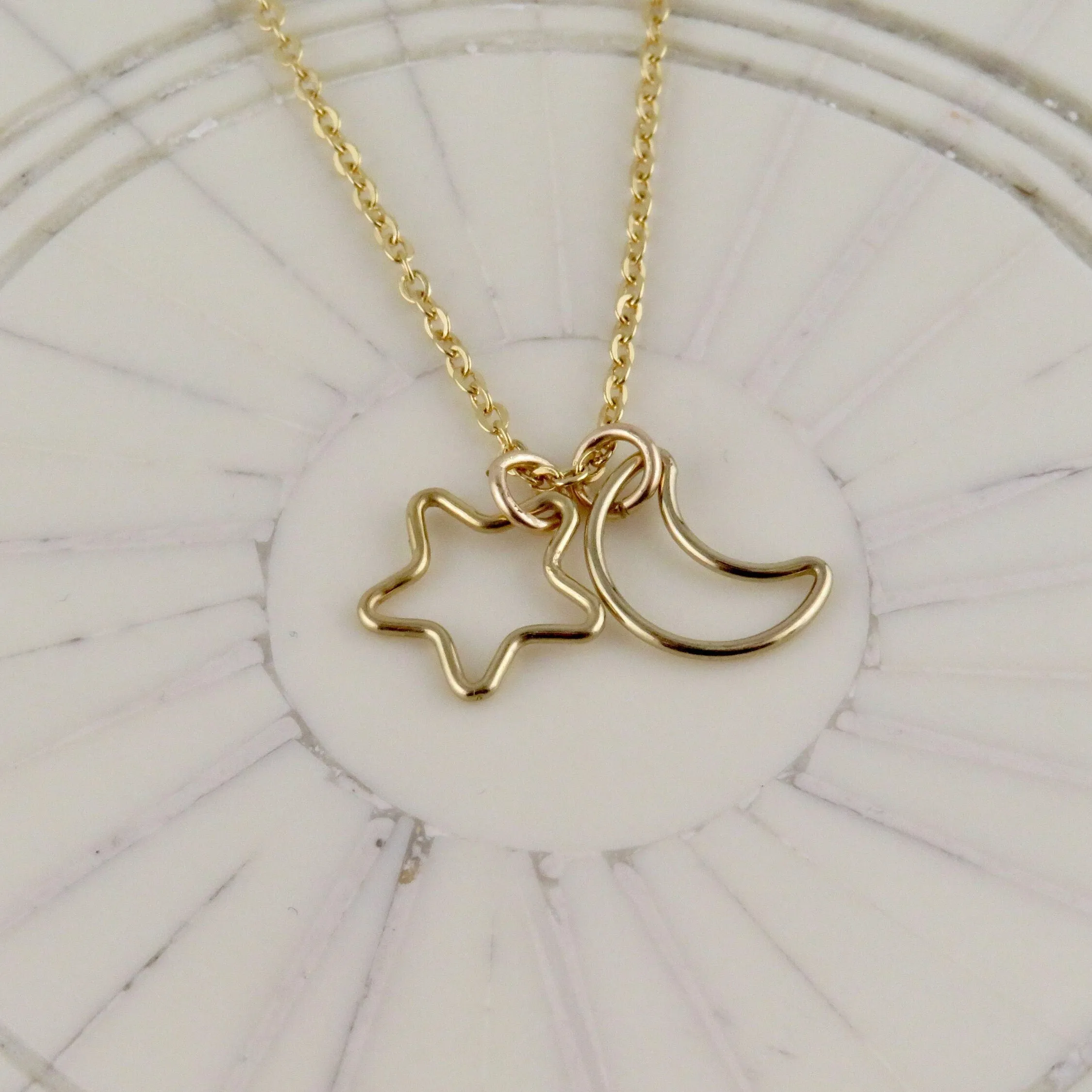 Fine Open Moon and Star Necklace