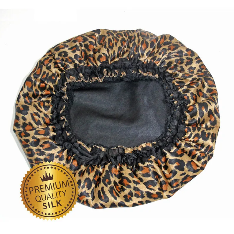 FIRSTLINE EVOLVE Black Cheetah Satin Reversible Bonnet #668