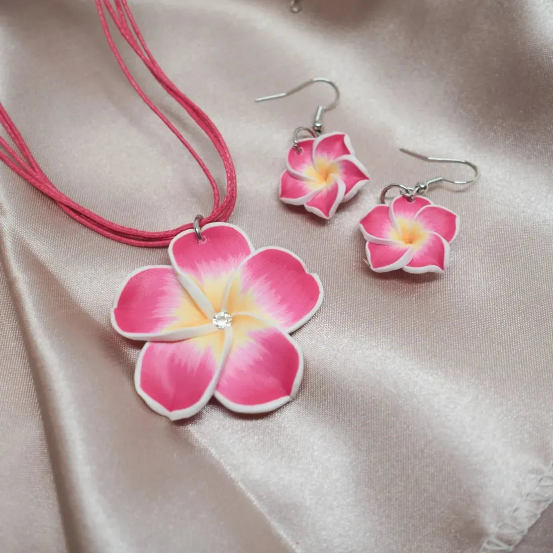 Flirty Plumeria Pink Drop Earrings