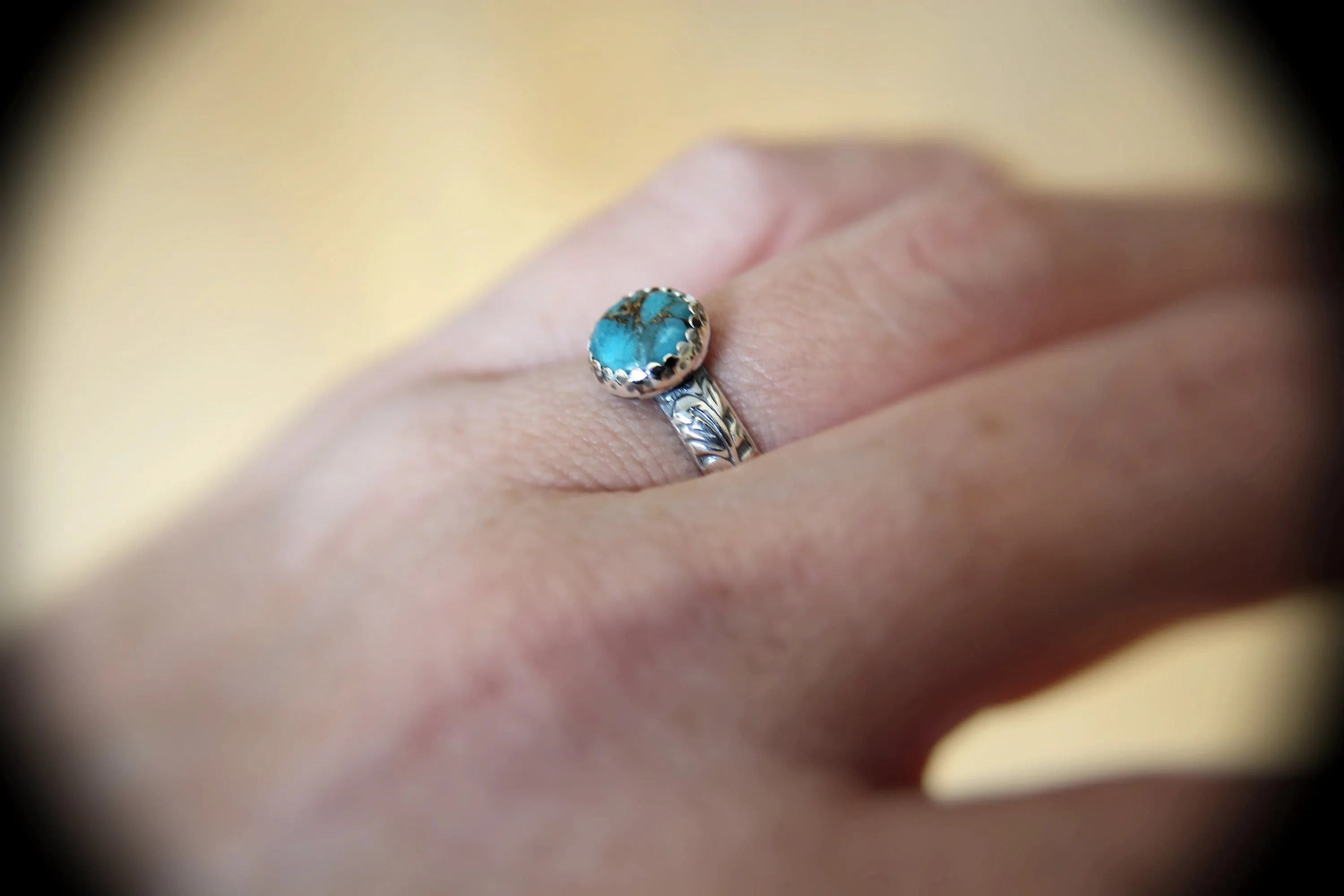 Floral Turquoise Ring, Floral Band, Turquoise Floral Ring, Antique Silver Ring, Boho Statement Band, Floral Jewelry, Thick Floral Ring, gift