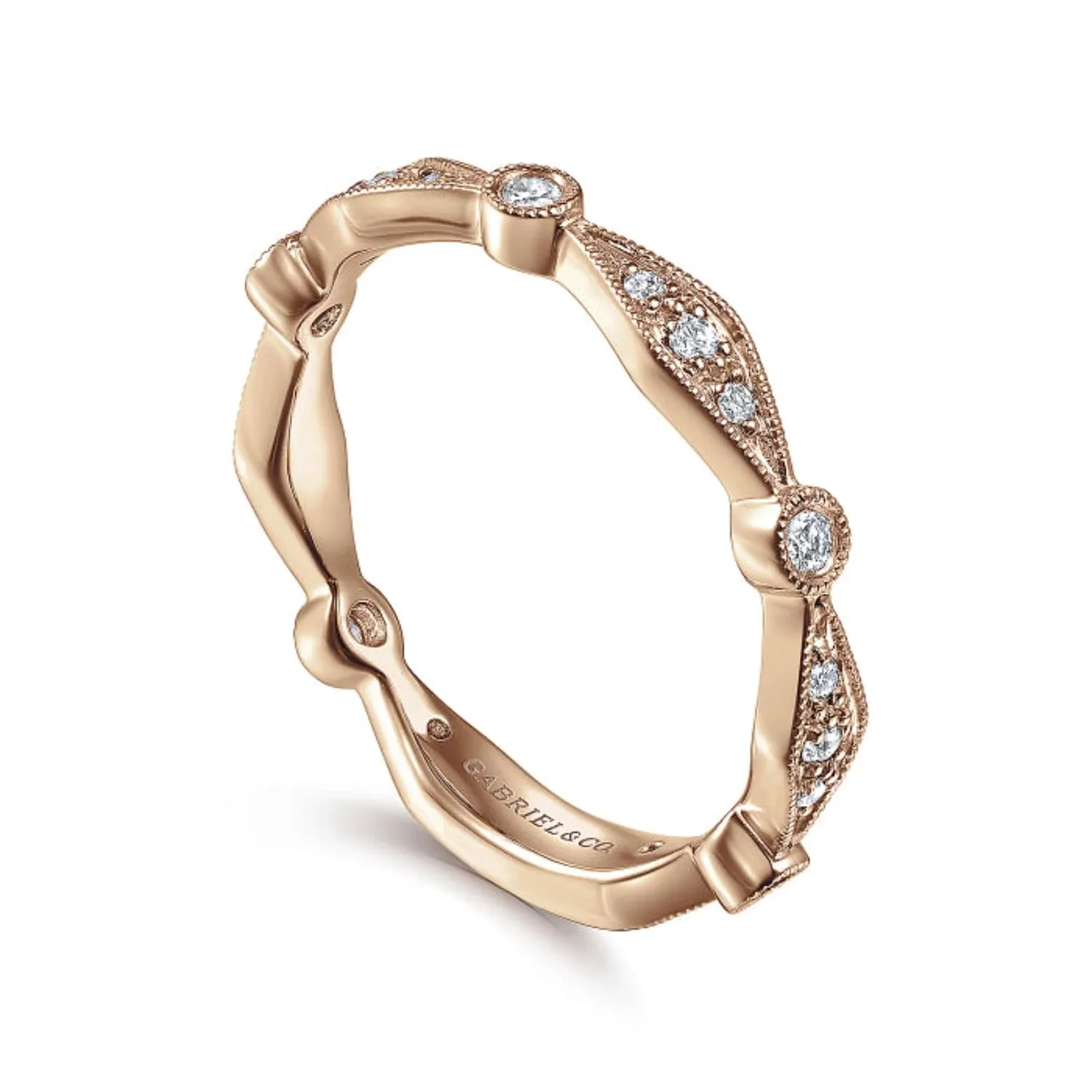 Gabriel & Co. "Vintage" Style Milgrain Stackable Diamond Ring