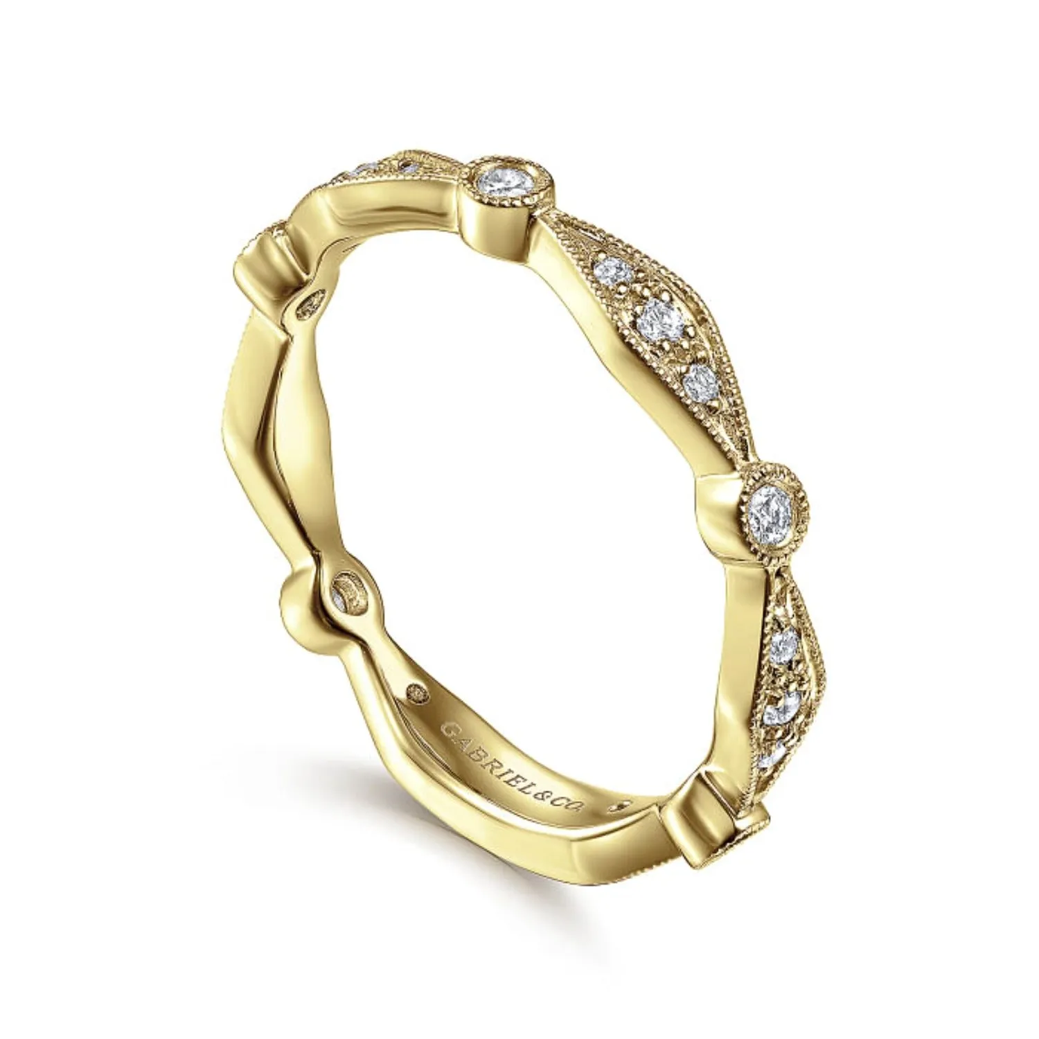 Gabriel & Co. "Vintage" Style Milgrain Stackable Diamond Ring