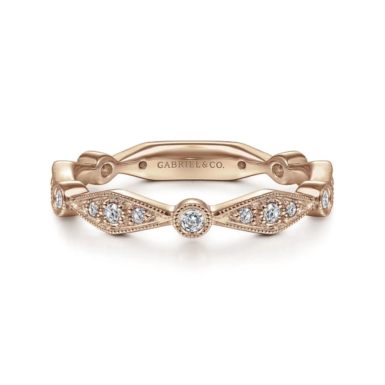 Gabriel & Co. "Vintage" Style Milgrain Stackable Diamond Ring