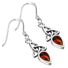 Garnet CZ Celtic Trinity Silver Earrings