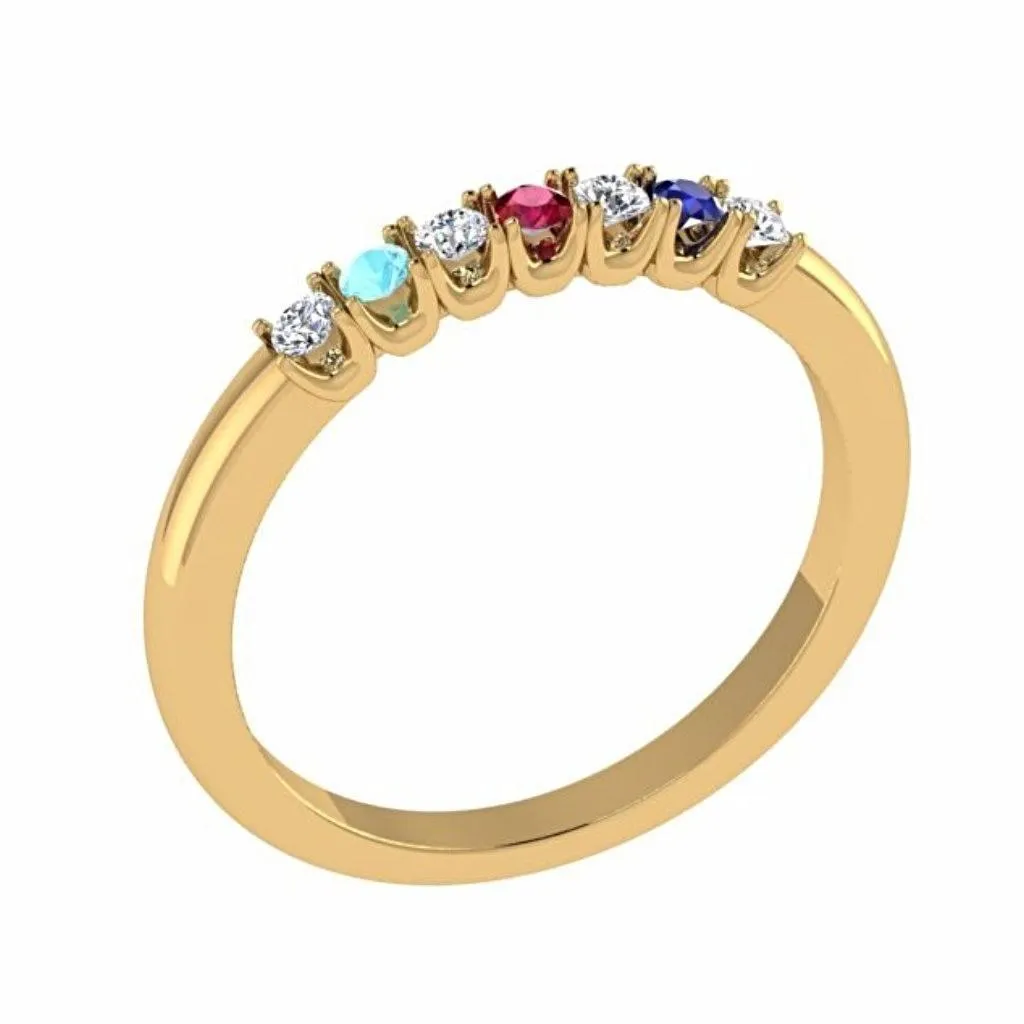 Gemstone and Diamond Semi Eternity Ring 18K Gold