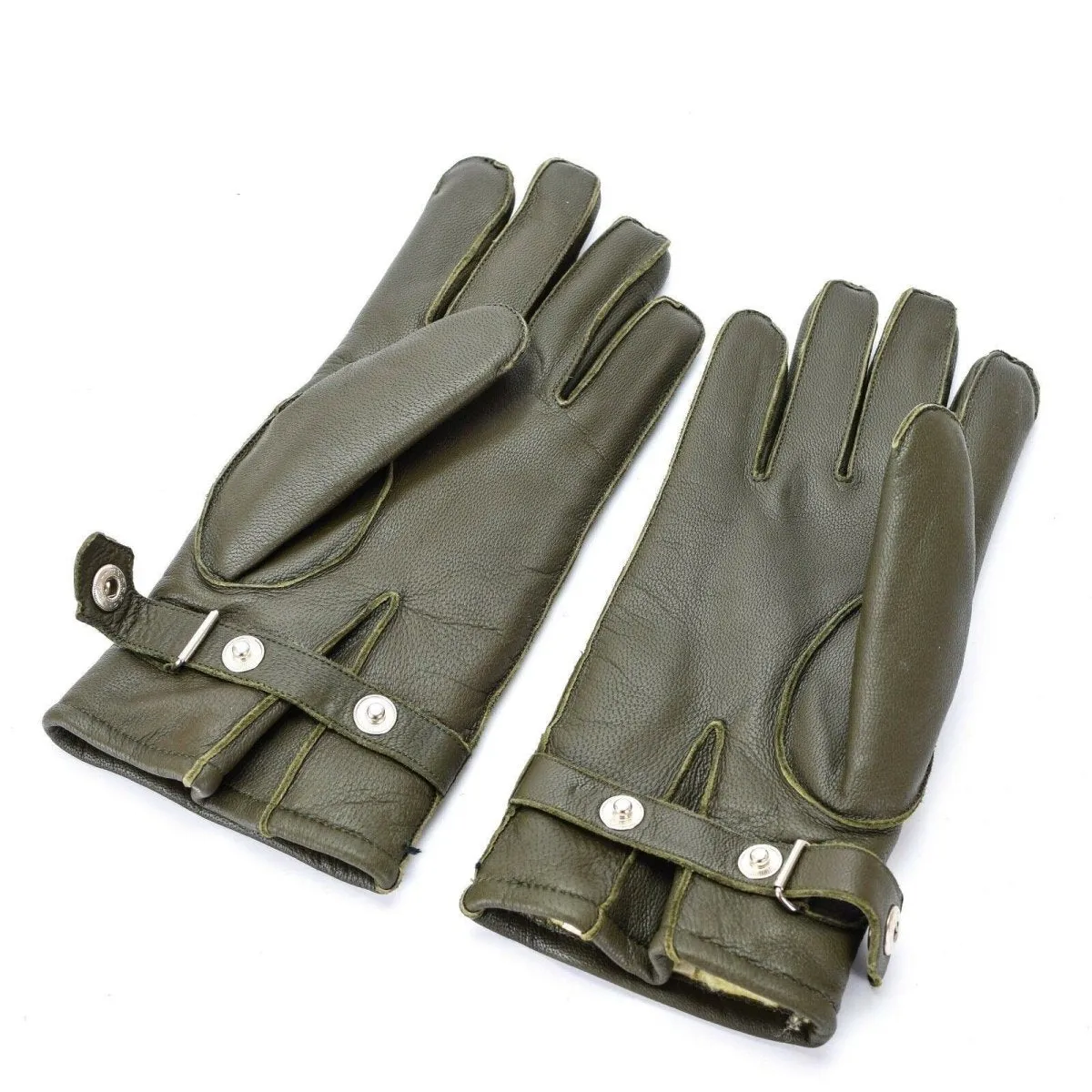 Genuine German Police leather OD gloves patrol Olive lined wool 100% winter NEW