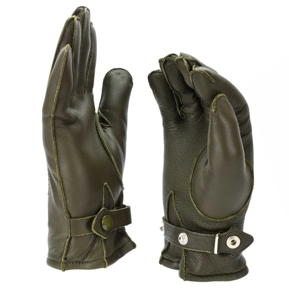 Genuine German Police leather OD gloves patrol Olive lined wool 100% winter NEW