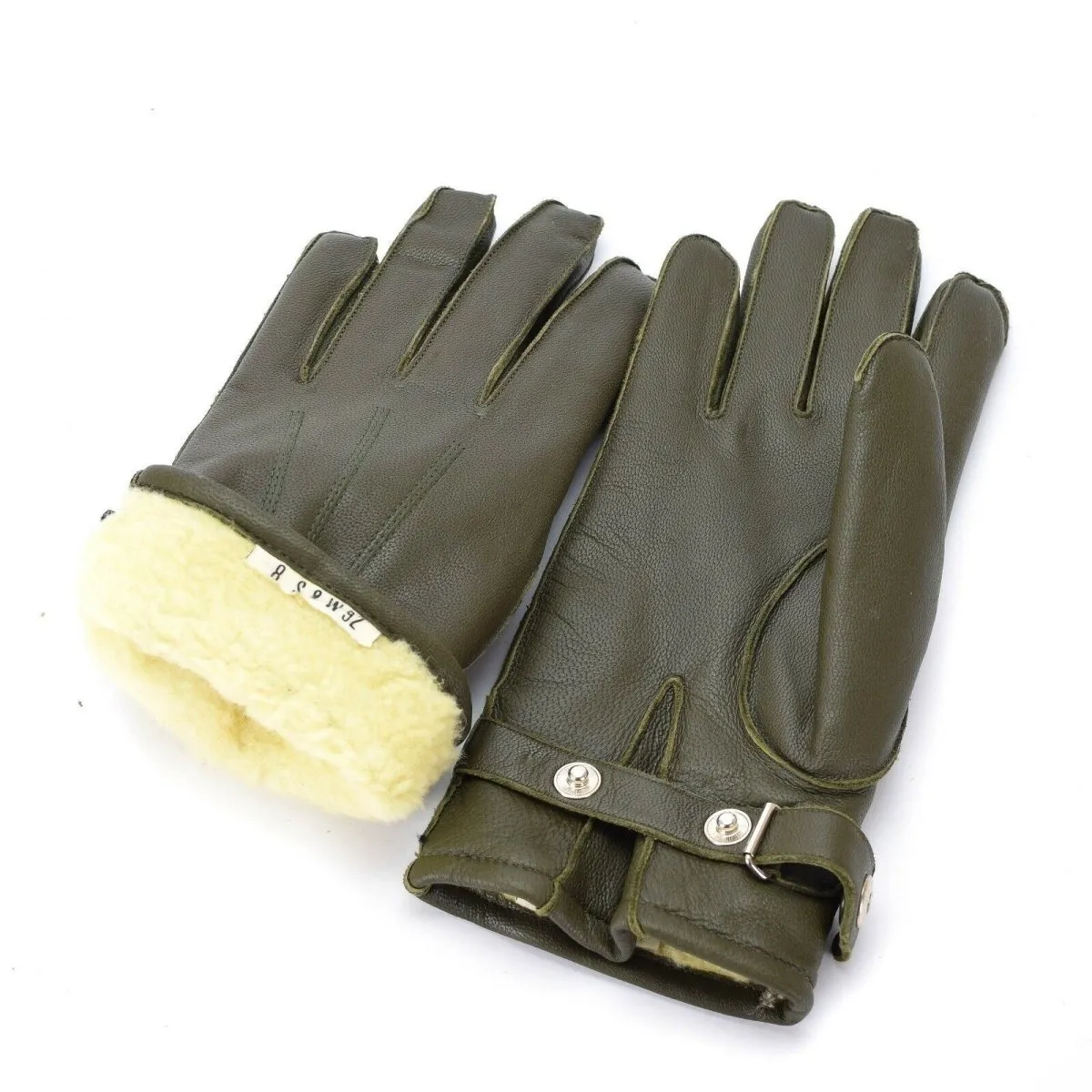 Genuine German Police leather OD gloves patrol Olive lined wool 100% winter NEW