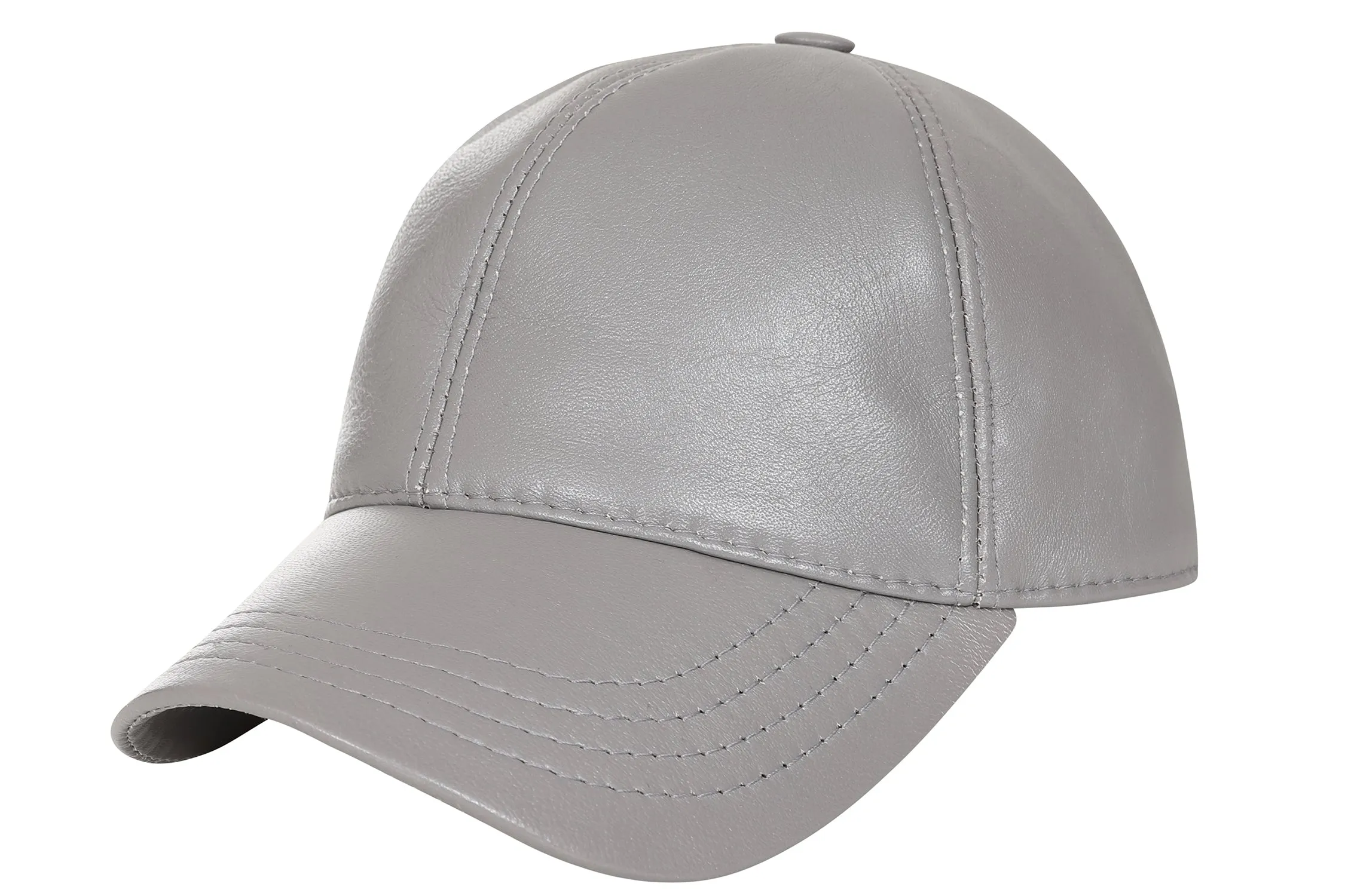 Genuine Light Grey Leather Baseball Cap - Curve Peak