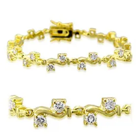 Gold Brass Bracelet with AAA Grade CZ in Clear for Women Style 32006