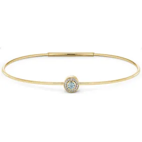 Gold Finish Finish Sterling Silver Round Simulated Aquamarine Birth Gem Bracelet with Simulated Diamonds