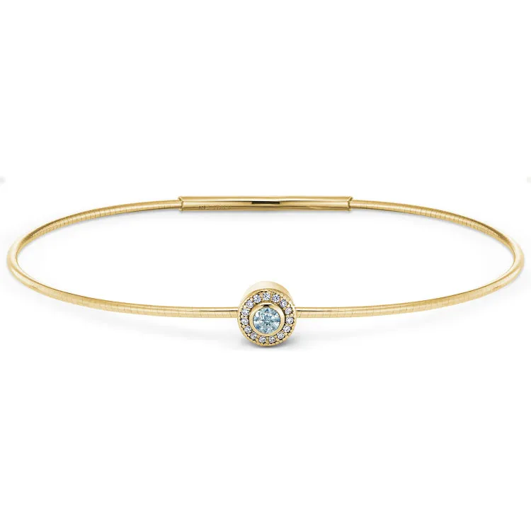 Gold Finish Finish Sterling Silver Round Simulated Aquamarine Birth Gem Bracelet with Simulated Diamonds