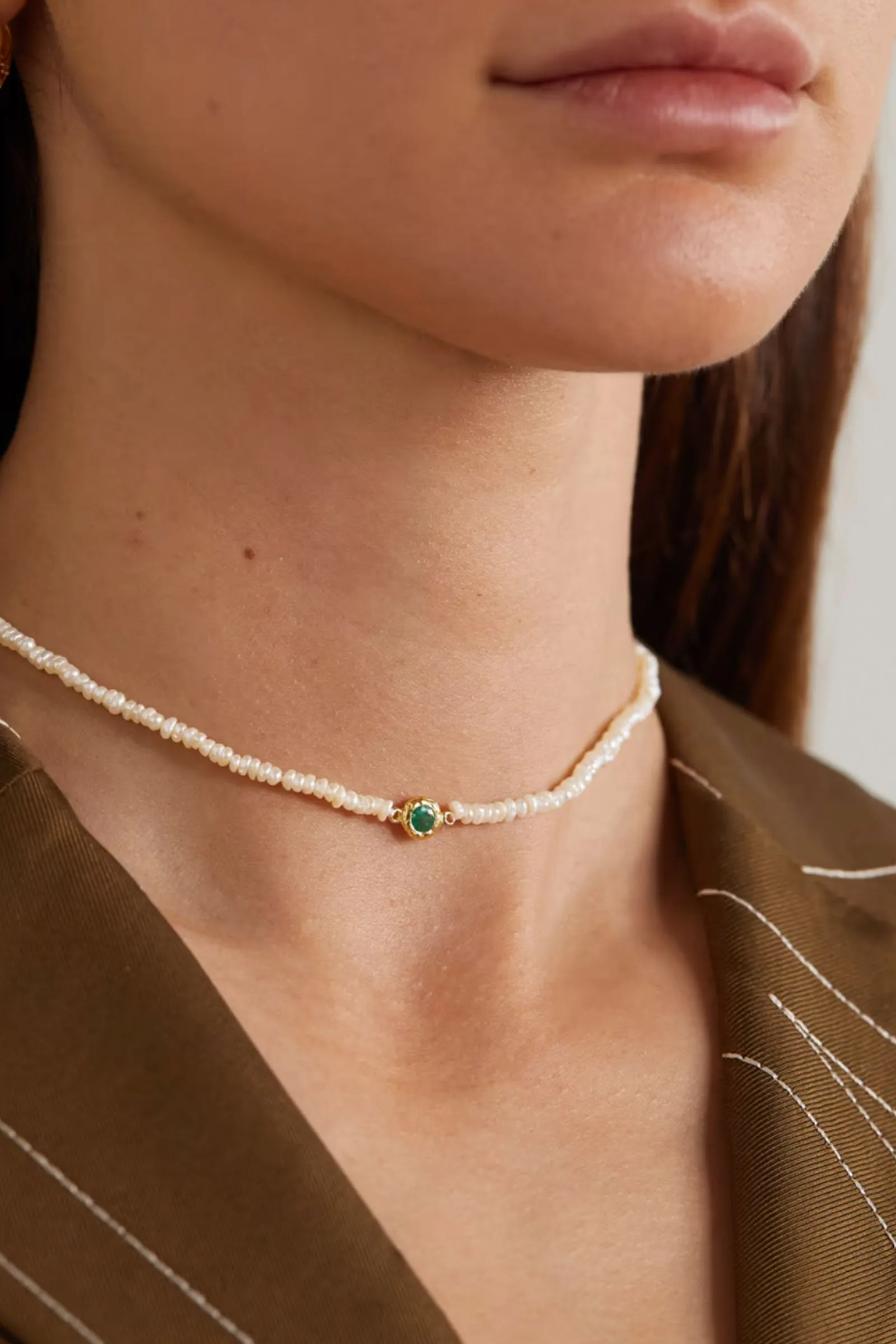 Gold-Plated Pearl Emerald Necklace