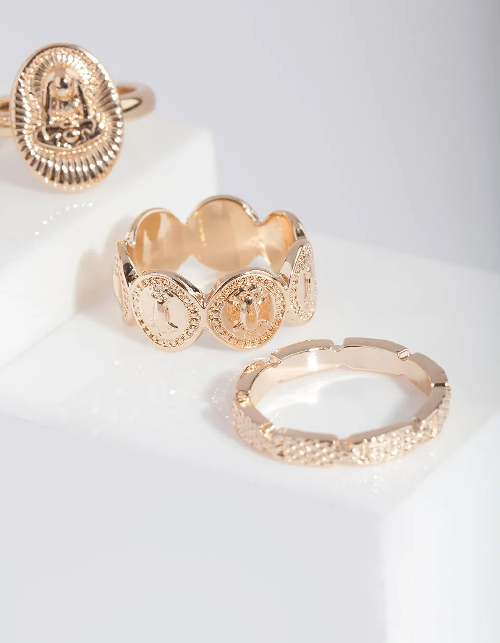 Gold Snake & Disc Ring 4-Pack