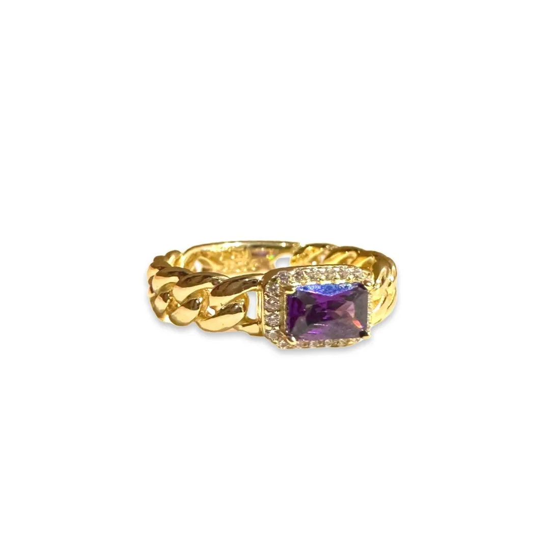 Grace East West Amethyst Baguette Cuban Chain Ring