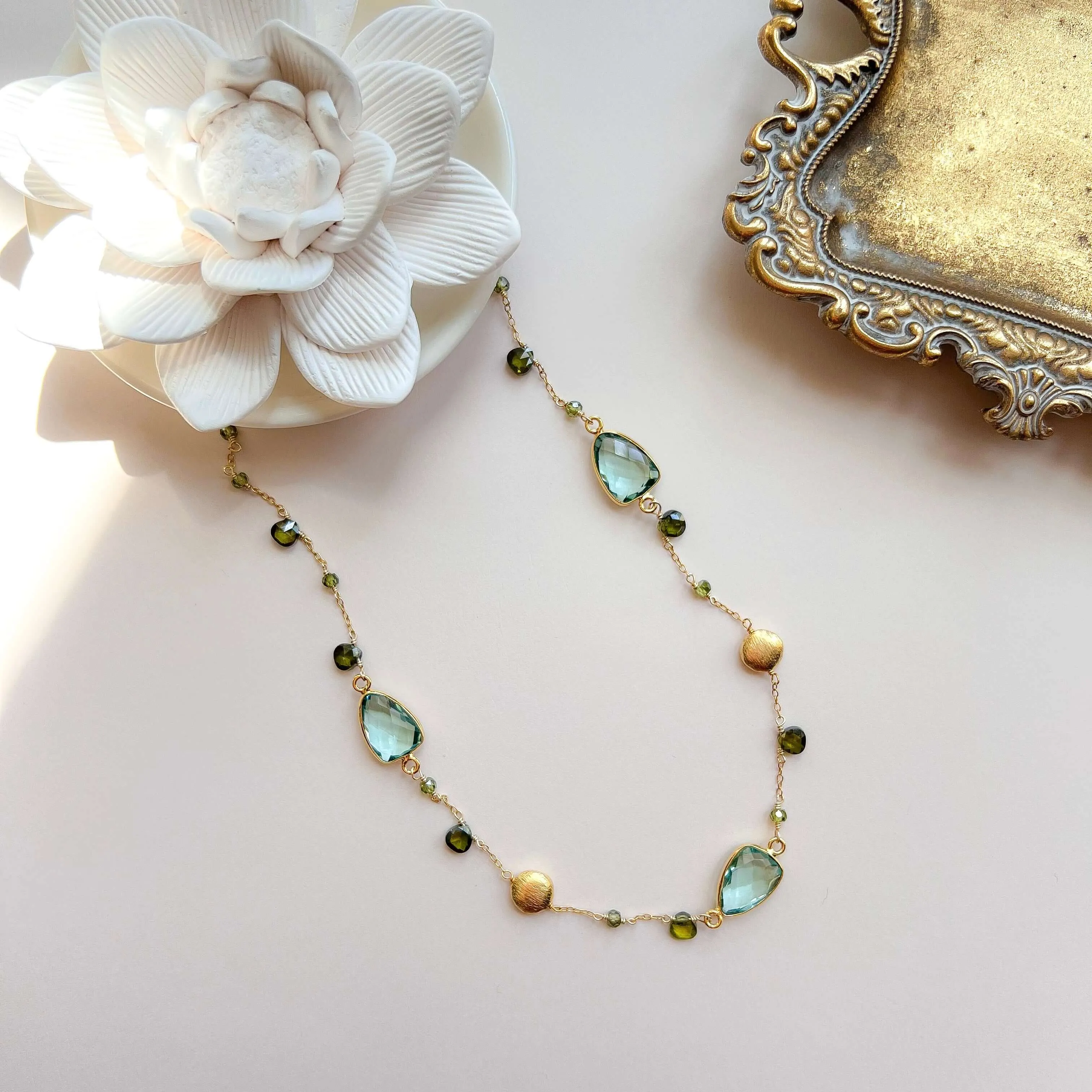 Green Amethyst Gold Bezel Chain