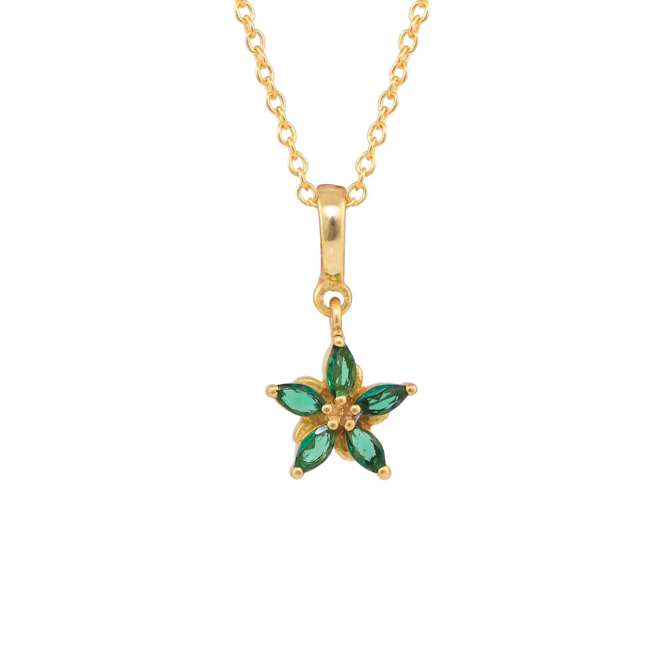 Green Cz Flower Silver Necklace - From Purl