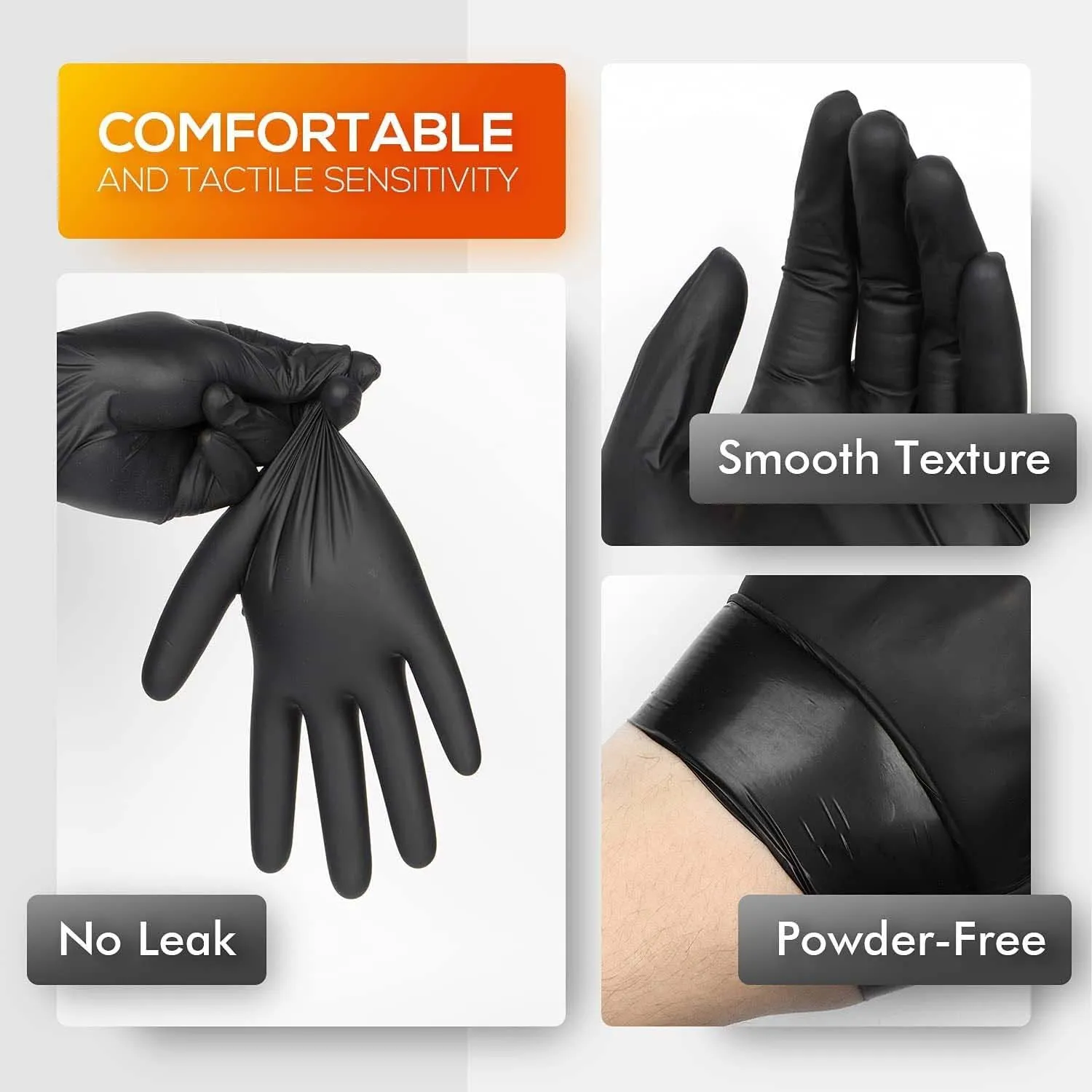 HandCare Black Vinyl Gloves - Powder Free (3 Mil), 1,000 Gloves