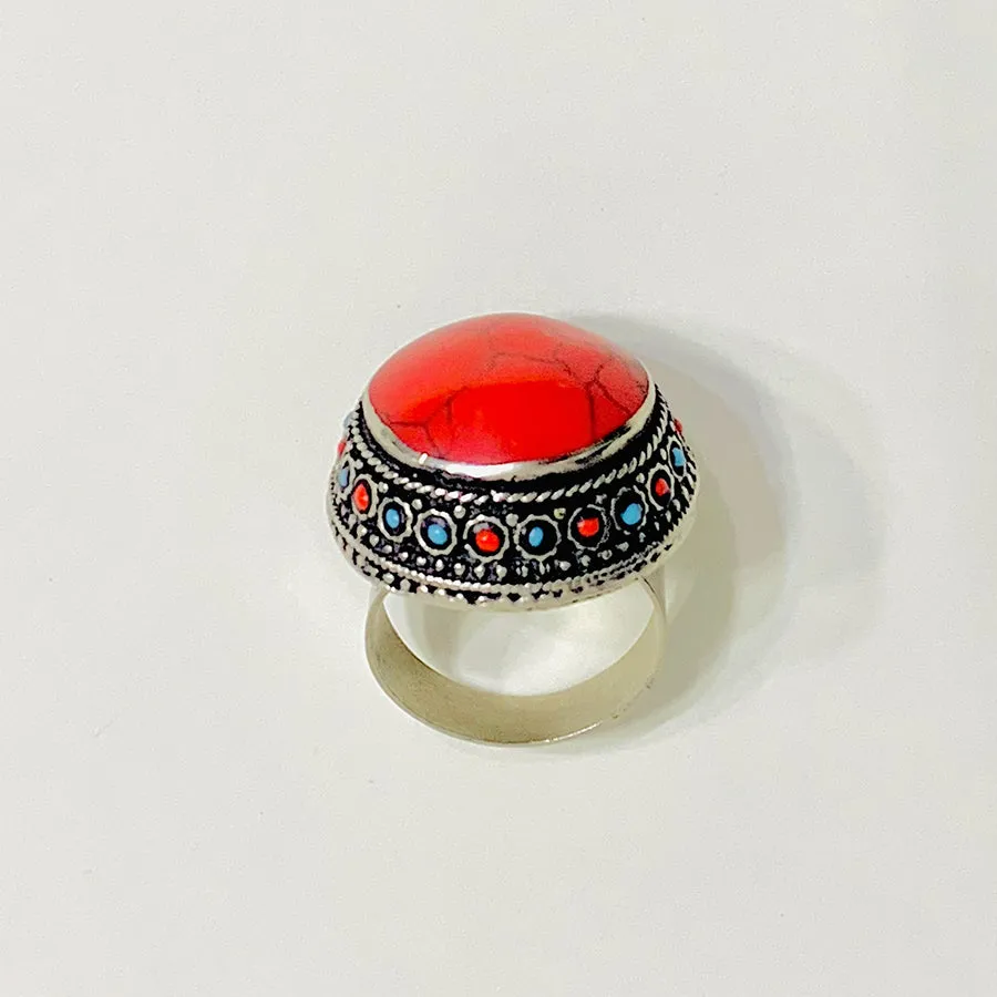 Handmade Coral Stones Beads Round Ring