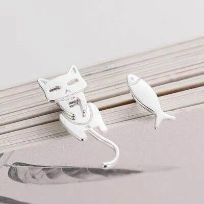 Hanging Fish & Cat Earrings