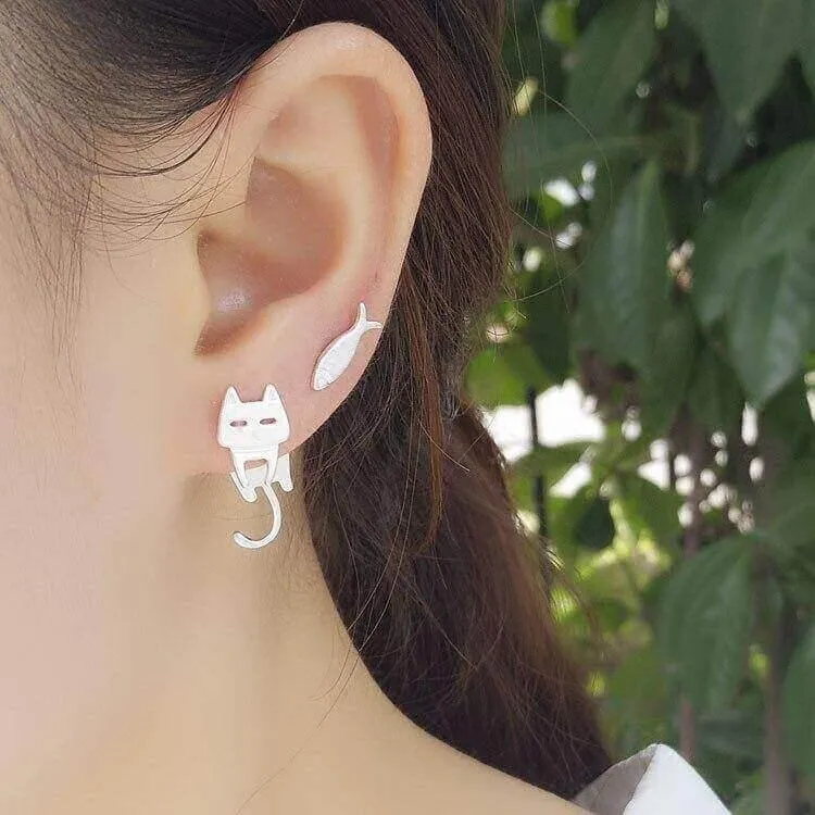 Hanging Fish & Cat Earrings