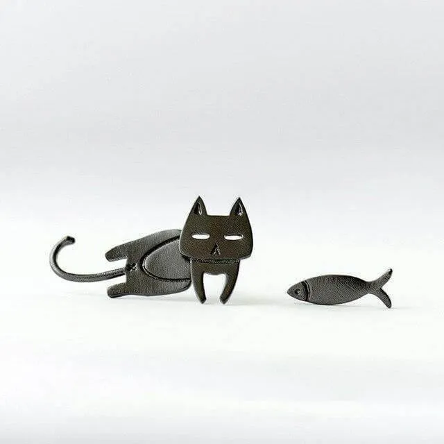 Hanging Fish & Cat Earrings