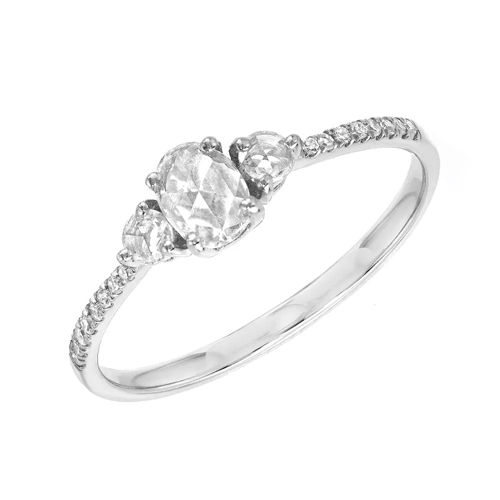 Heirloom Rose Cut Oval and Round Three Diamond Band