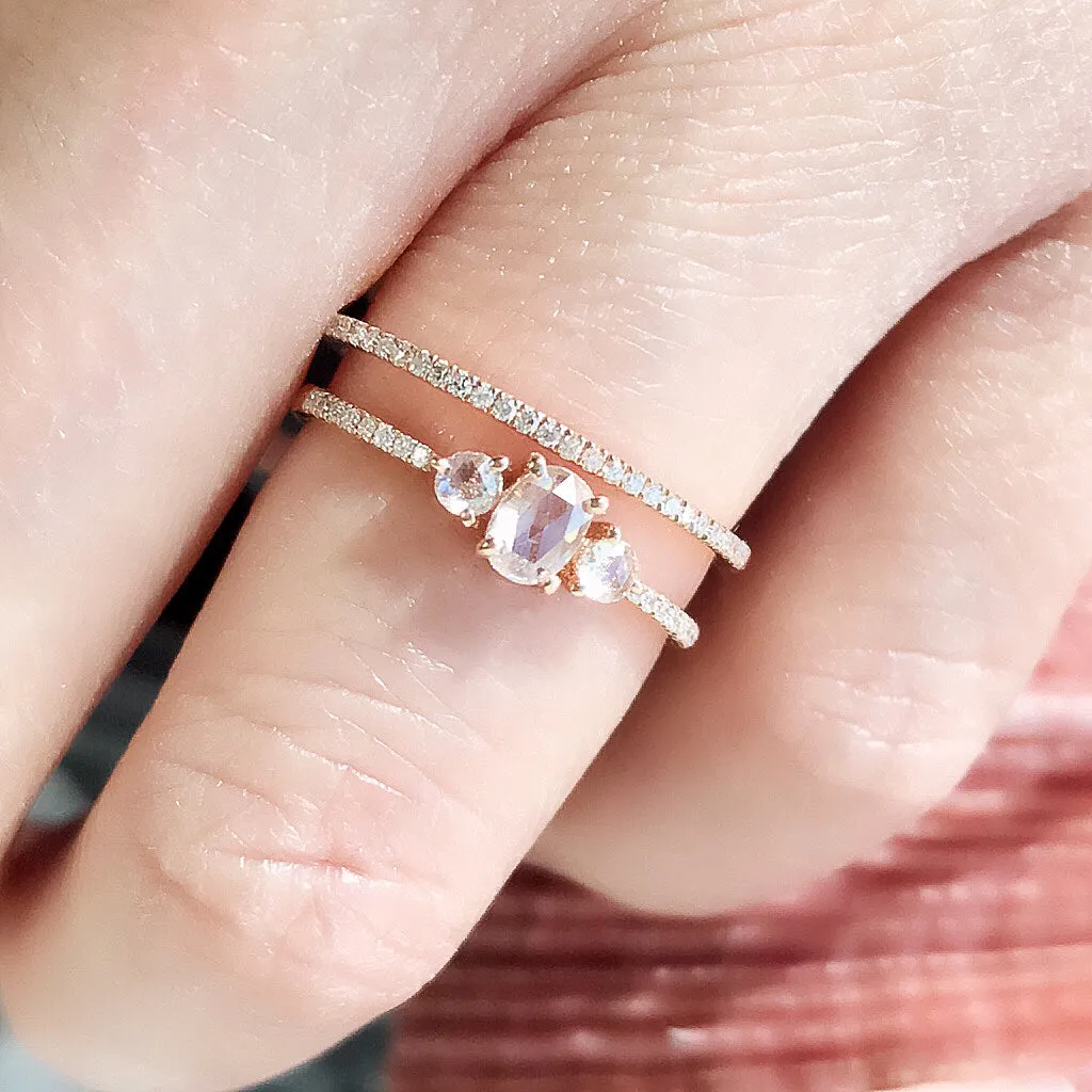 Heirloom Rose Cut Oval and Round Three Diamond Band