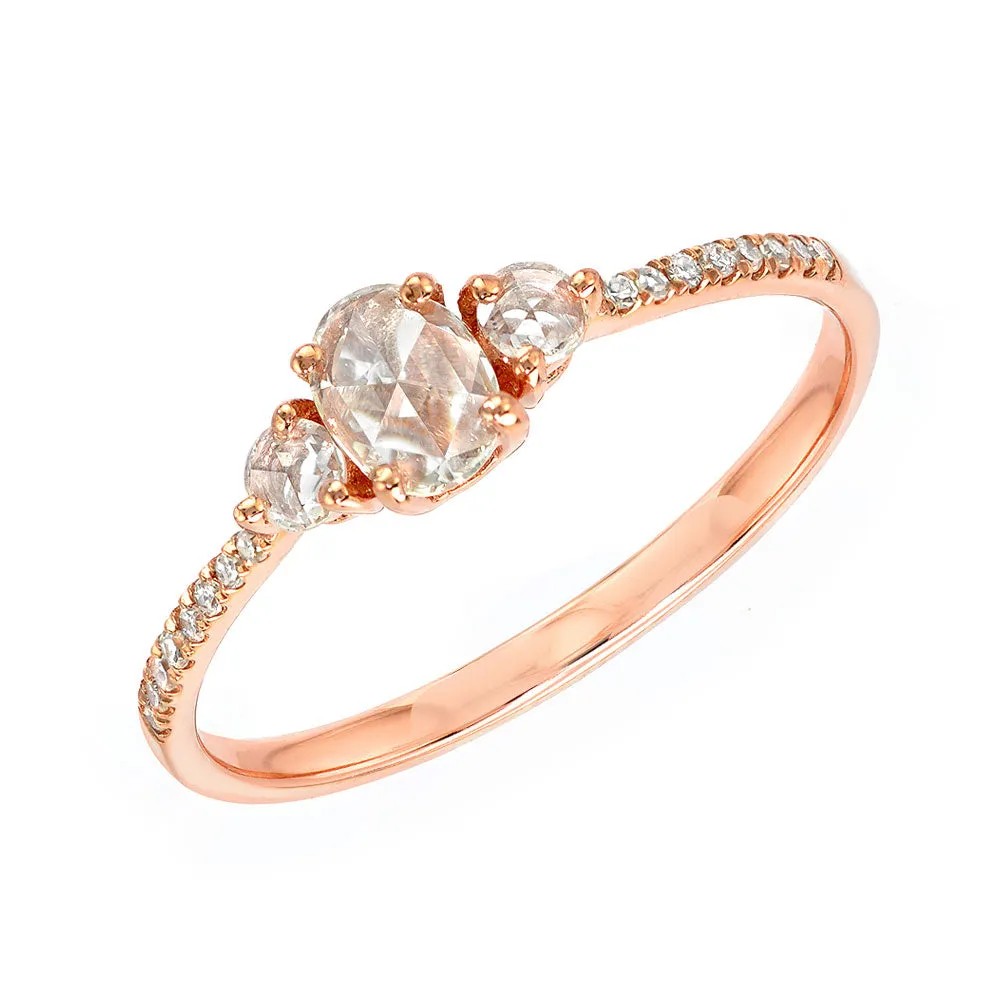 Heirloom Rose Cut Oval and Round Three Diamond Band