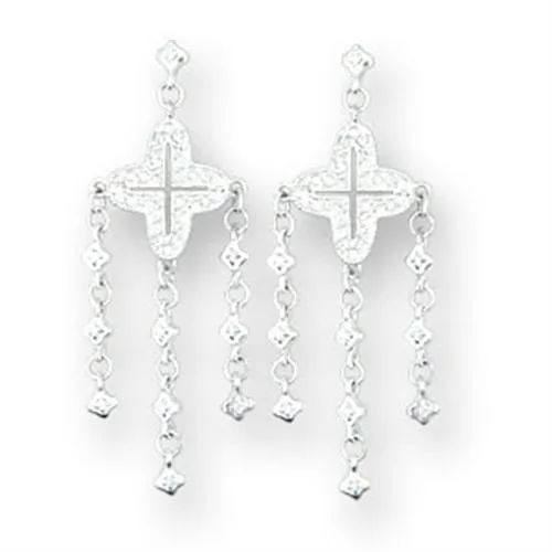 High-Polished 925 Sterling Silver Earrings with AAA Grade CZ in Clear for Women Style 414222