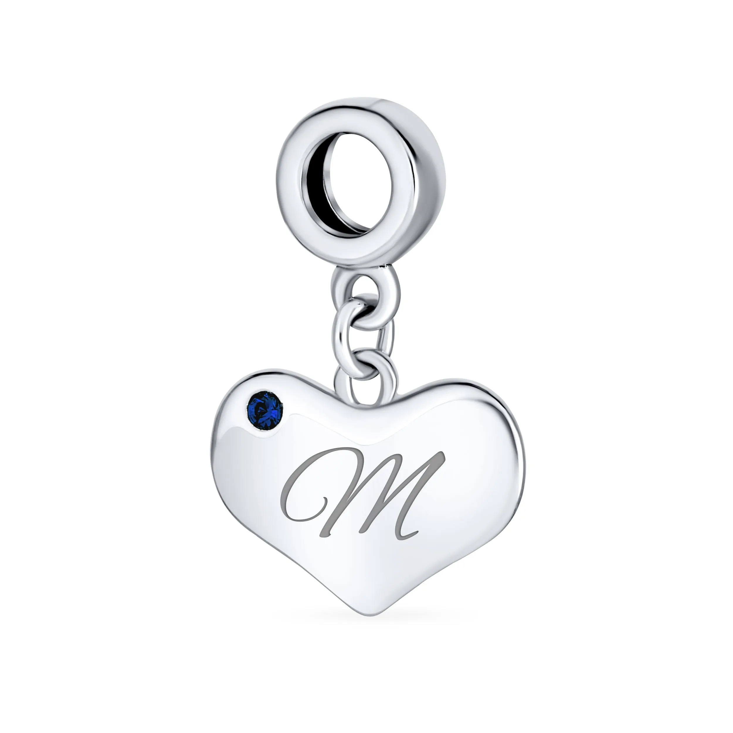 Initial Alphabet Bead Charm A-Z Blue Sapphire Heart Dangle for European Bracelet