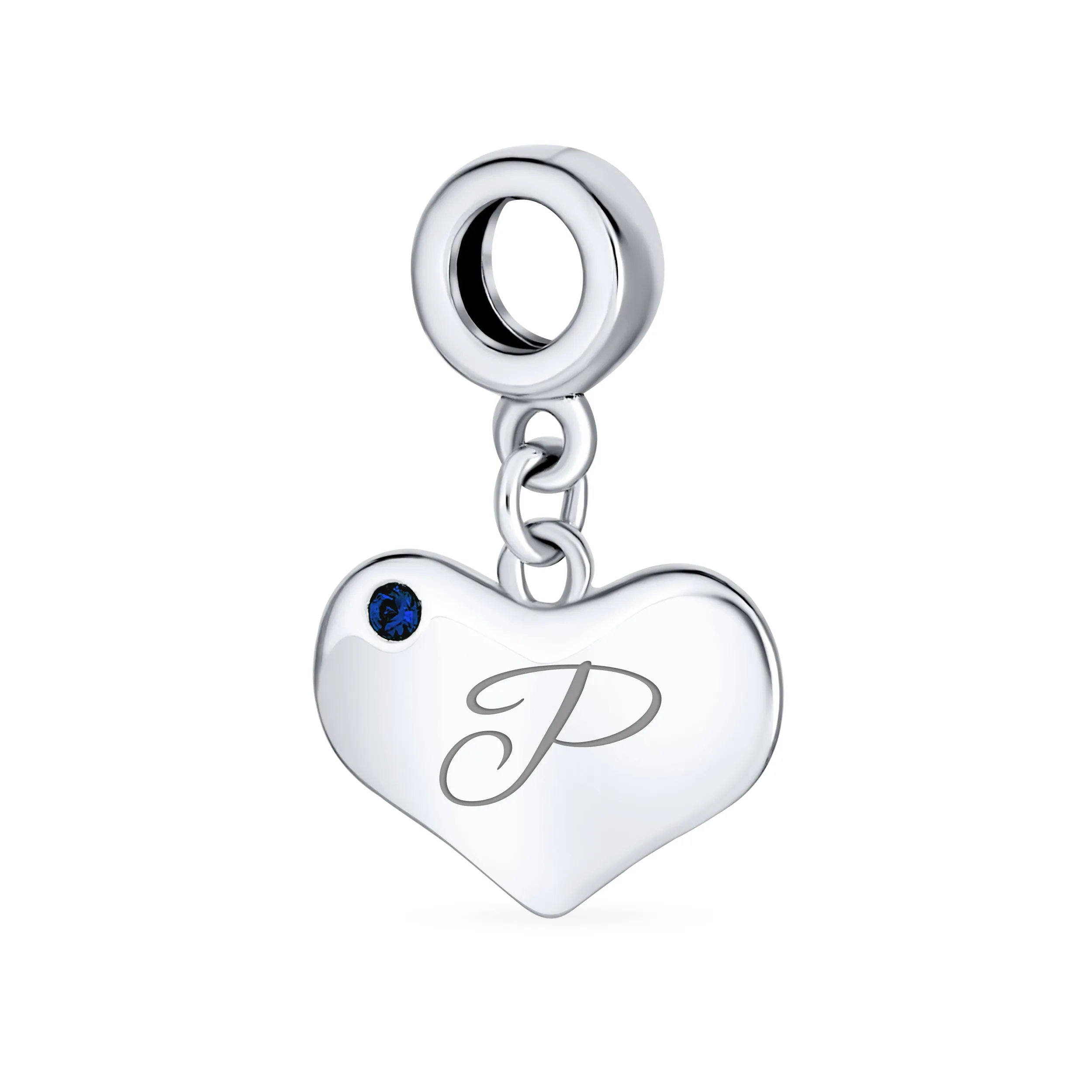 Initial Alphabet Bead Charm A-Z Blue Sapphire Heart Dangle for European Bracelet