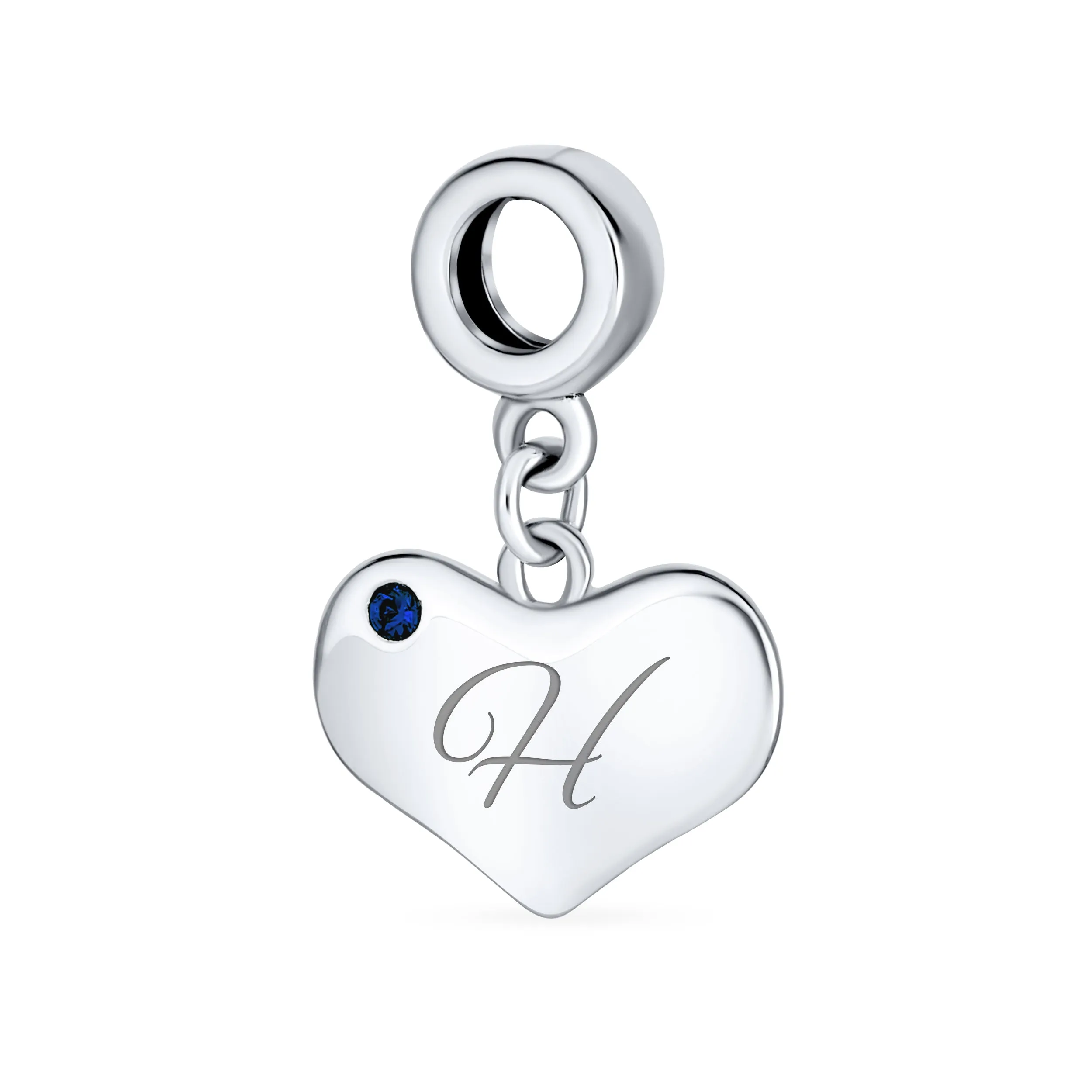 Initial Alphabet Bead Charm A-Z Blue Sapphire Heart Dangle for European Bracelet