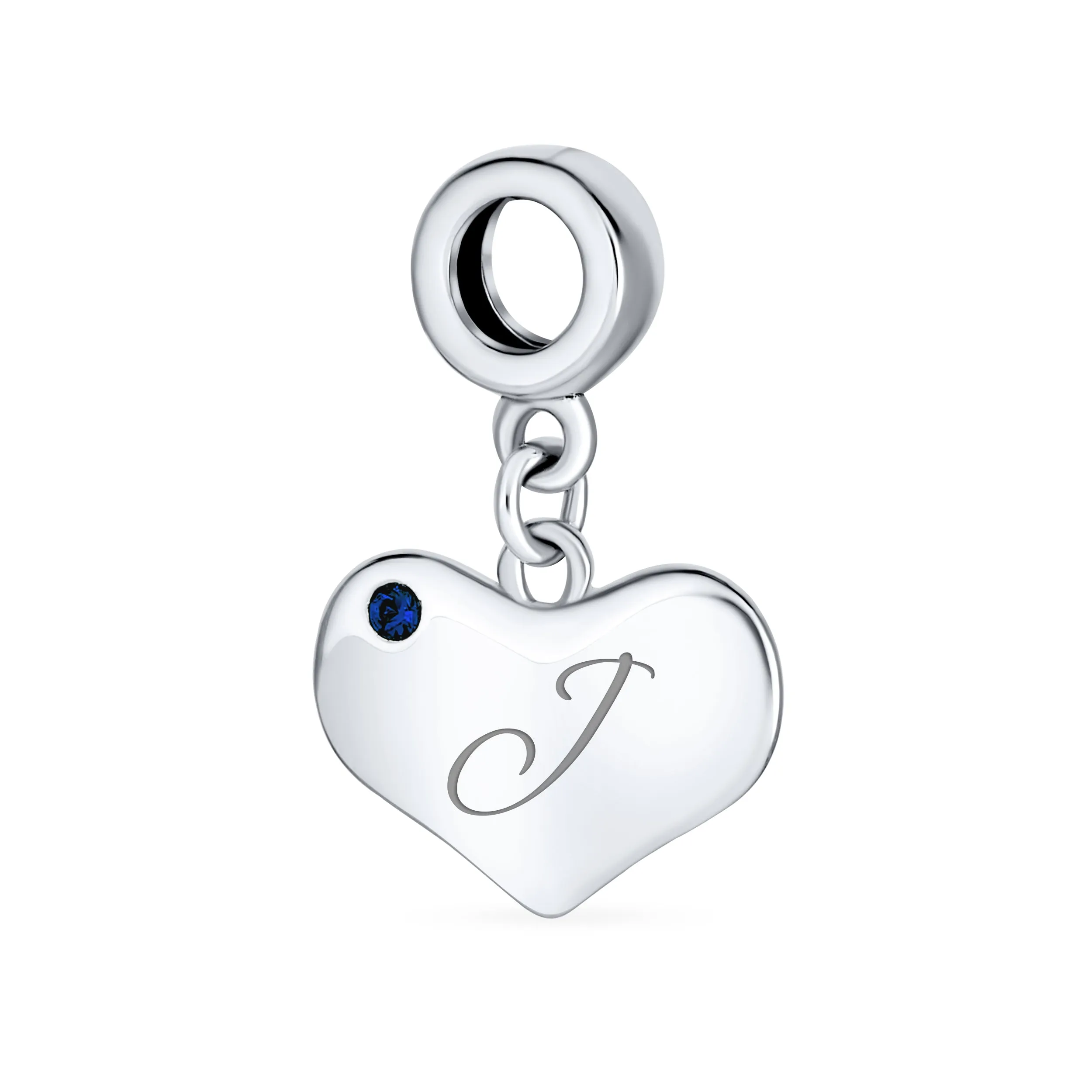 Initial Alphabet Bead Charm A-Z Blue Sapphire Heart Dangle for European Bracelet