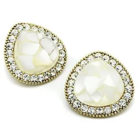 IP Gold(Ion Plating) Brass Earrings with Synthetic Synthetic Stone in Clear for Women Clear Stone Color Style GL346