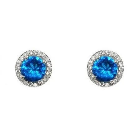 Isla Sapphire Round Halo CZ Stud Earrings – 10mm | 1.2ct