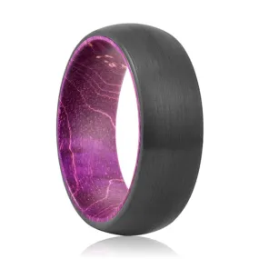 JAMANI | Purple Wood, Black Tungsten Ring, Brushed, Domed