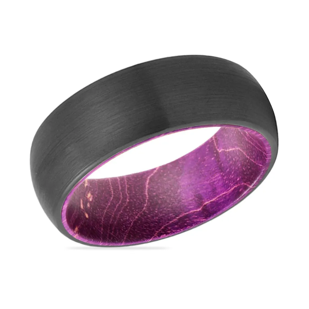 JAMANI | Purple Wood, Black Tungsten Ring, Brushed, Domed