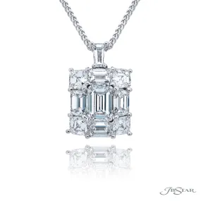 JB Star Platinum Diamond Pendant Necklace with Emerald and Asscher Cut Diamonds