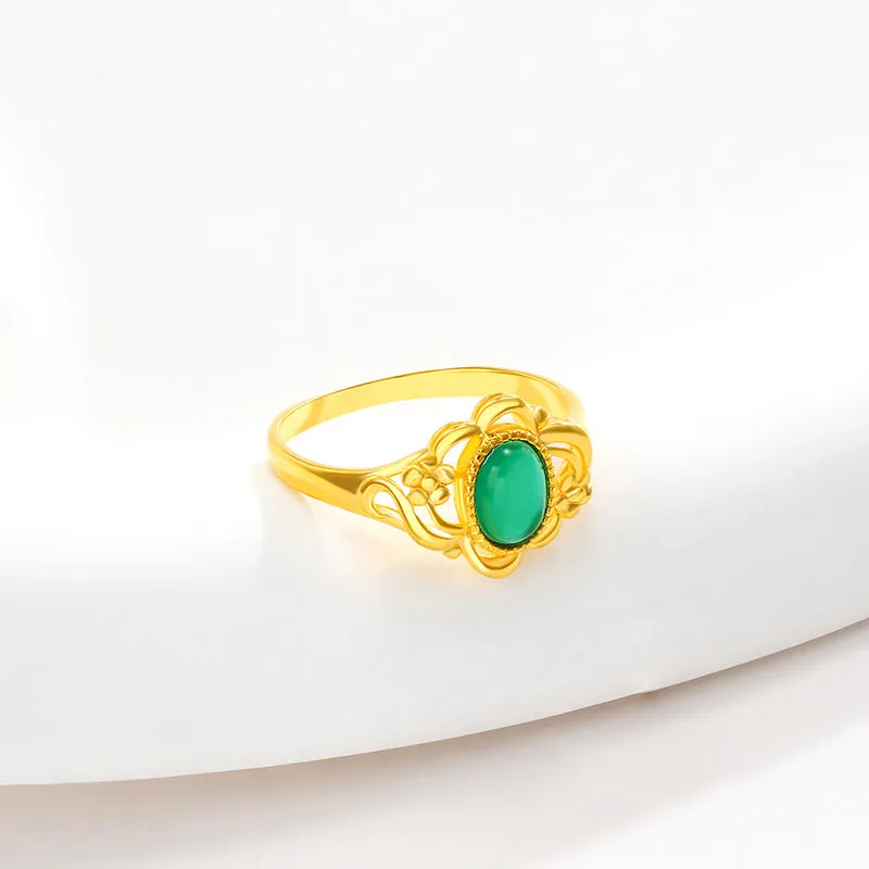 Jewelry imitation chalcedony emerald ring women's fashion light luxury retro temperament niche ring jewelry