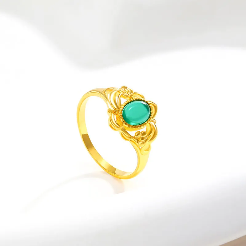 Jewelry imitation chalcedony emerald ring women's fashion light luxury retro temperament niche ring jewelry