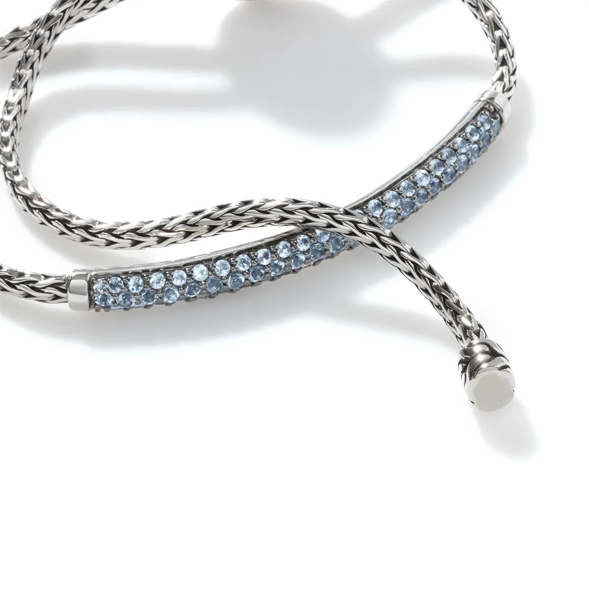 John Hardy Classic Chain Sterling Silver Mini Pull Through Bracelet with Aquamarine