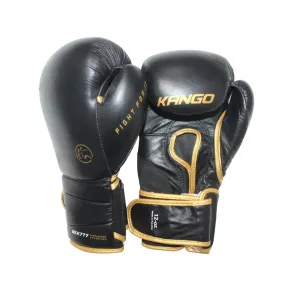 Kango Martial Arts Unisex Adult Black Golden Leather Boxing Gloves [WS]