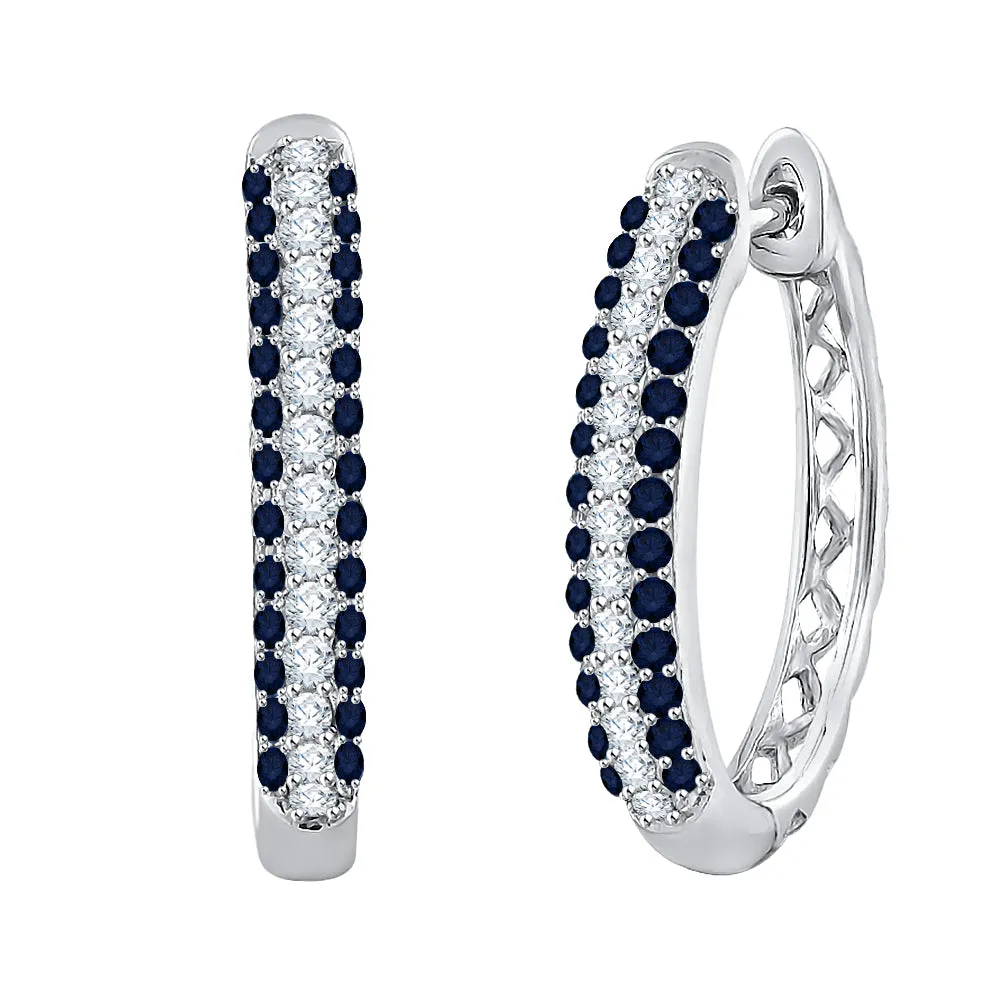 KATARINA Sapphire and White Diamond Hoop Earrings (3/4 cttw)