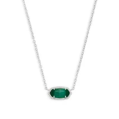 Kendra Scott Elisa Necklace Rhodium Emerald Cat's Eye