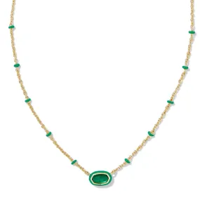 Kendra Scott | Mini Elisa Gold Enamel Frame Short Pendant Necklace in Emerald Illusion