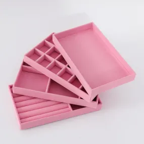 Kuber Industries 4 Pieces Velvet Jewelry Trays Organizer | Jewelry Storage Box | Jewelry Organizer | Showcase Holder Dresser Organizer for Earring Necklace Bracelet Ring |Pack of 1 | YBL4-04 | Pink