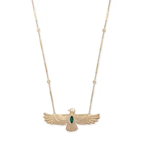 LARGE MARQUISE EMERALD THUNDERBIRD SMOOTH BAR NECKLACE