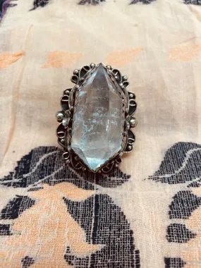 Large Quartz Point #001 Adjustable Ornate Ring